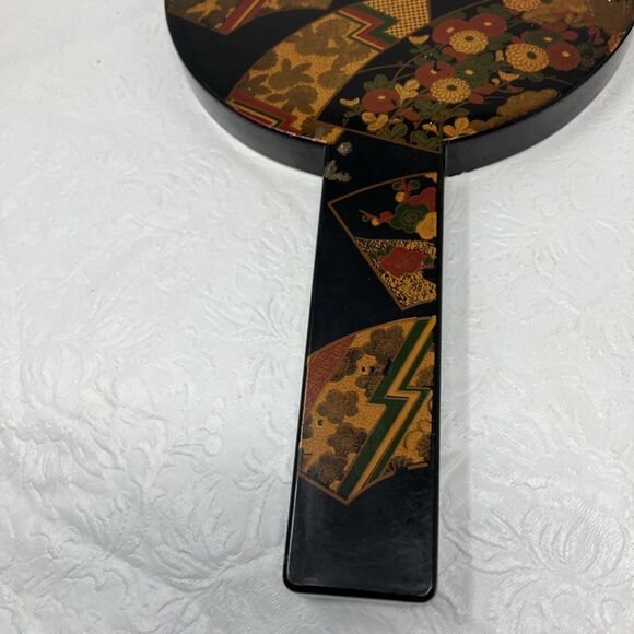 VTG Otagiri Nesting Double Hand Mirror Handles Black Lacquer 11” Diameter Japan - Picture 7 of 10